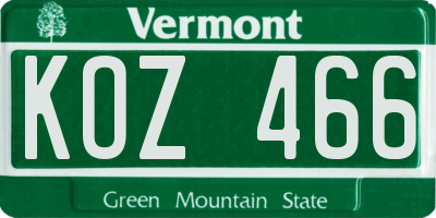 VT license plate KOZ466