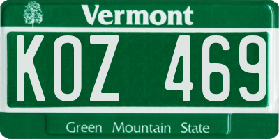 VT license plate KOZ469