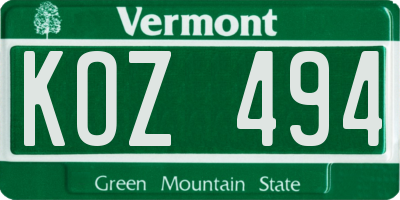 VT license plate KOZ494