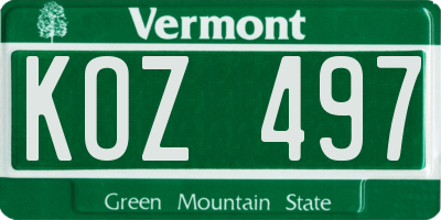 VT license plate KOZ497