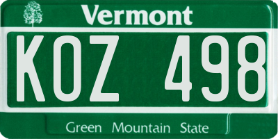 VT license plate KOZ498