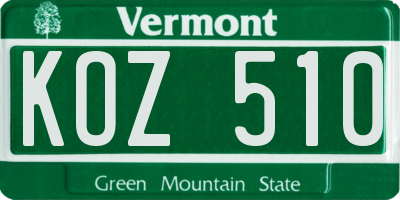 VT license plate KOZ510