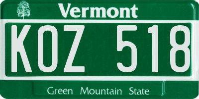 VT license plate KOZ518