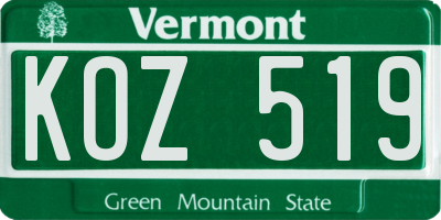 VT license plate KOZ519