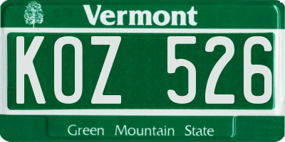 VT license plate KOZ526