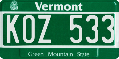 VT license plate KOZ533