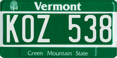 VT license plate KOZ538