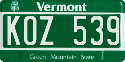 VT license plate KOZ539