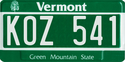 VT license plate KOZ541