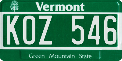 VT license plate KOZ546