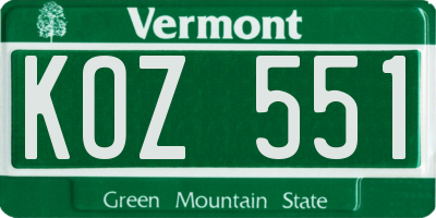 VT license plate KOZ551