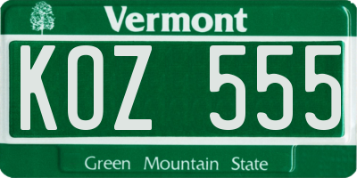 VT license plate KOZ555