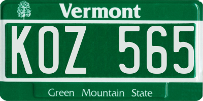 VT license plate KOZ565
