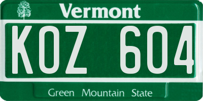 VT license plate KOZ604