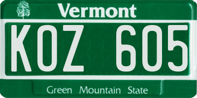 VT license plate KOZ605