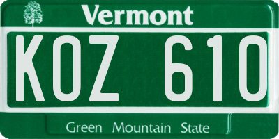 VT license plate KOZ610