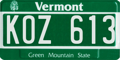 VT license plate KOZ613