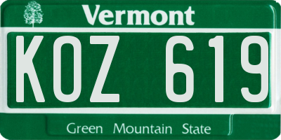 VT license plate KOZ619