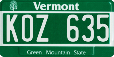 VT license plate KOZ635