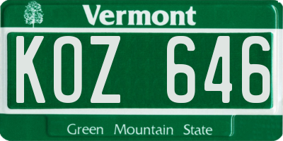 VT license plate KOZ646