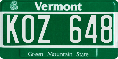 VT license plate KOZ648