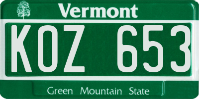 VT license plate KOZ653