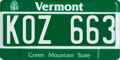 VT license plate KOZ663