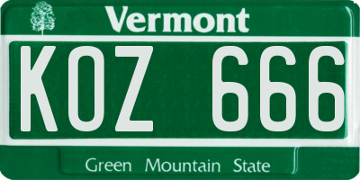 VT license plate KOZ666