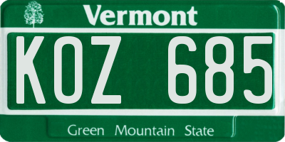 VT license plate KOZ685