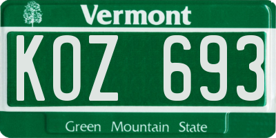 VT license plate KOZ693