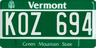 VT license plate KOZ694
