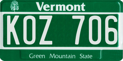 VT license plate KOZ706