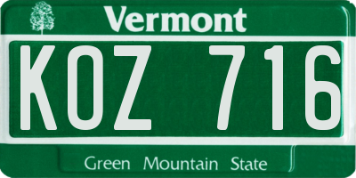 VT license plate KOZ716