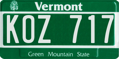 VT license plate KOZ717