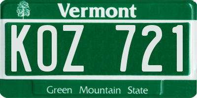 VT license plate KOZ721