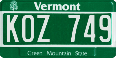VT license plate KOZ749