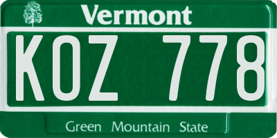 VT license plate KOZ778