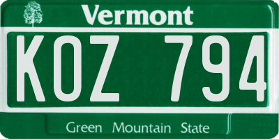 VT license plate KOZ794