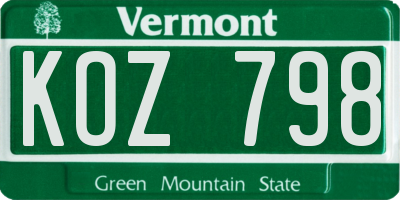 VT license plate KOZ798