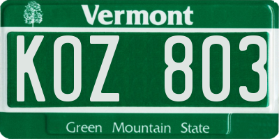 VT license plate KOZ803