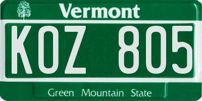 VT license plate KOZ805