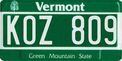 VT license plate KOZ809