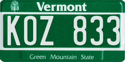 VT license plate KOZ833