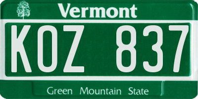 VT license plate KOZ837