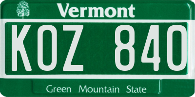 VT license plate KOZ840
