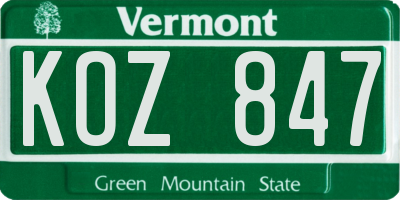 VT license plate KOZ847
