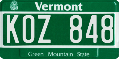 VT license plate KOZ848