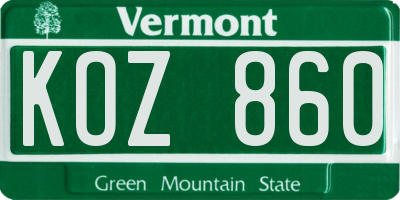 VT license plate KOZ860