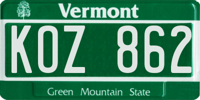 VT license plate KOZ862