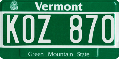 VT license plate KOZ870